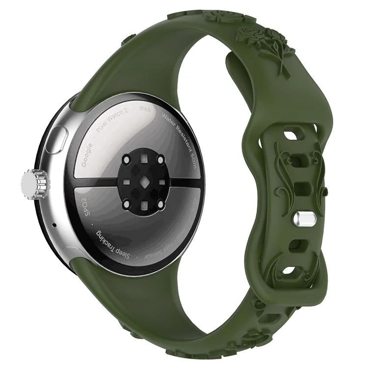 For Google Pixel Watch / Pixel Watch 2 Carving Flower Pattern Watch Strap Replacement Silicone Band