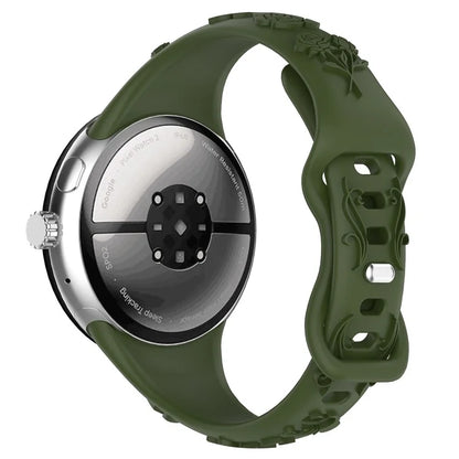 For Google Pixel Watch / Pixel Watch 2 Carving Flower Pattern Watch Strap Replacement Silicone Band