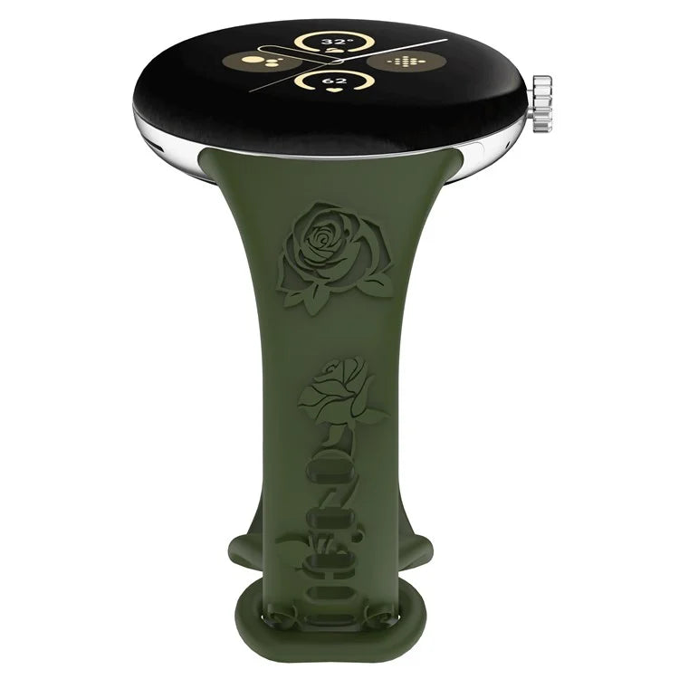 For Google Pixel Watch / Pixel Watch 2 Carving Flower Pattern Watch Strap Replacement Silicone Band
