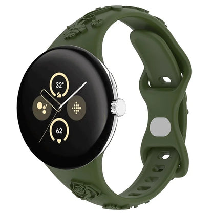 For Google Pixel Watch / Pixel Watch 2 Carving Flower Pattern Watch Strap Replacement Silicone Band