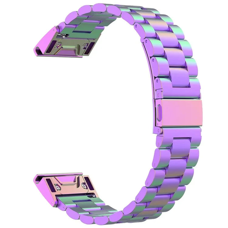 For Garmin QuickFit 26mm / Garmin Fenix 7X / 7X Pro / 6X Stainless Steel Strap 3 Beads Watch Band