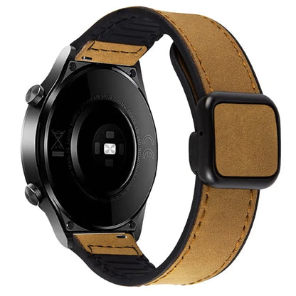 For Garmin vivoactive 5 / Venu 2 Plus Universal 20mm Watch Strap Crazy Horse Texture Leather+Silicone Band