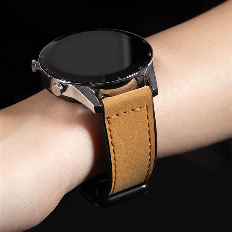 For Garmin vivoactive 5 / Venu 2 Plus Universal 20mm Watch Strap Crazy Horse Texture Leather+Silicone Band