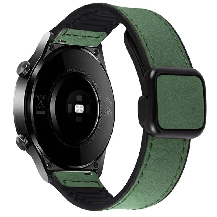 For Garmin vivoactive 5 / Venu 2 Plus Universal 20mm Watch Strap Crazy Horse Texture Leather+Silicone Band