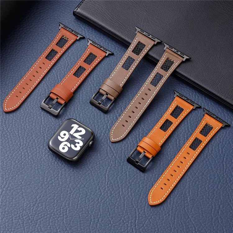 For Apple Watch Series 9 8 7 41mm / 6 5 4 SE (2022) SE (2023) SE 40mm / 3 2 1 38mm Band Genuine Cow Leather Strap