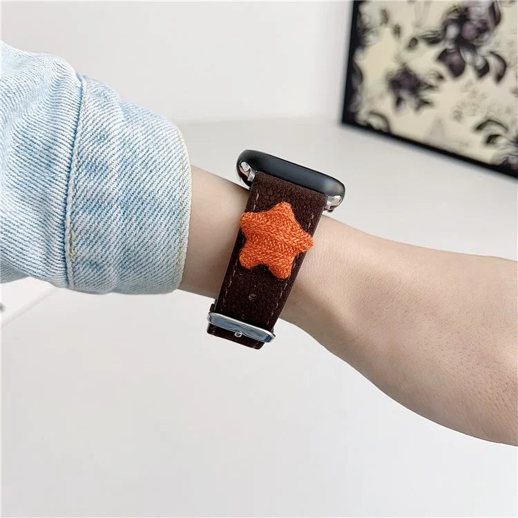 For Apple Watch Series 9 8 7 41mm / 6 5 4 SE (2023) SE (2022) SE 40mm / 3 2 1 38mm Genuine Cow Leather Watch Band Star Decor