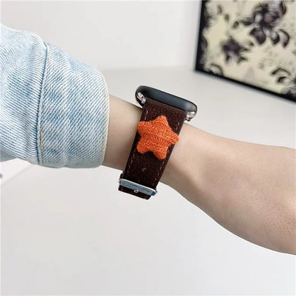For Apple Watch Series 9 8 7 41mm / 6 5 4 SE (2023) SE (2022) SE 40mm / 3 2 1 38mm Genuine Cow Leather Watch Band Star Decor