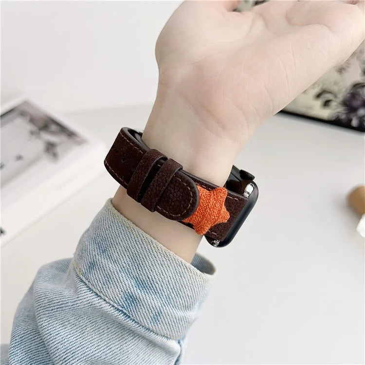 For Apple Watch Series 9 8 7 41mm / 6 5 4 SE (2023) SE (2022) SE 40mm / 3 2 1 38mm Genuine Cow Leather Watch Band Star Decor