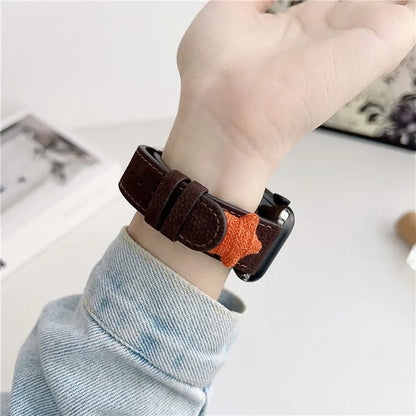 For Apple Watch Series 9 8 7 41mm / 6 5 4 SE (2023) SE (2022) SE 40mm / 3 2 1 38mm Genuine Cow Leather Watch Band Star Decor
