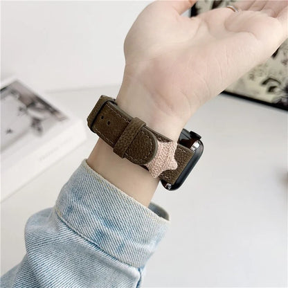 For Apple Watch Series 9 8 7 41mm / 6 5 4 SE (2023) SE (2022) SE 40mm / 3 2 1 38mm Genuine Cow Leather Watch Band Star Decor
