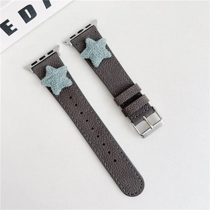 For Apple Watch Series 9 8 7 41mm / 6 5 4 SE (2023) SE (2022) SE 40mm / 3 2 1 38mm Genuine Cow Leather Watch Band Star Decor