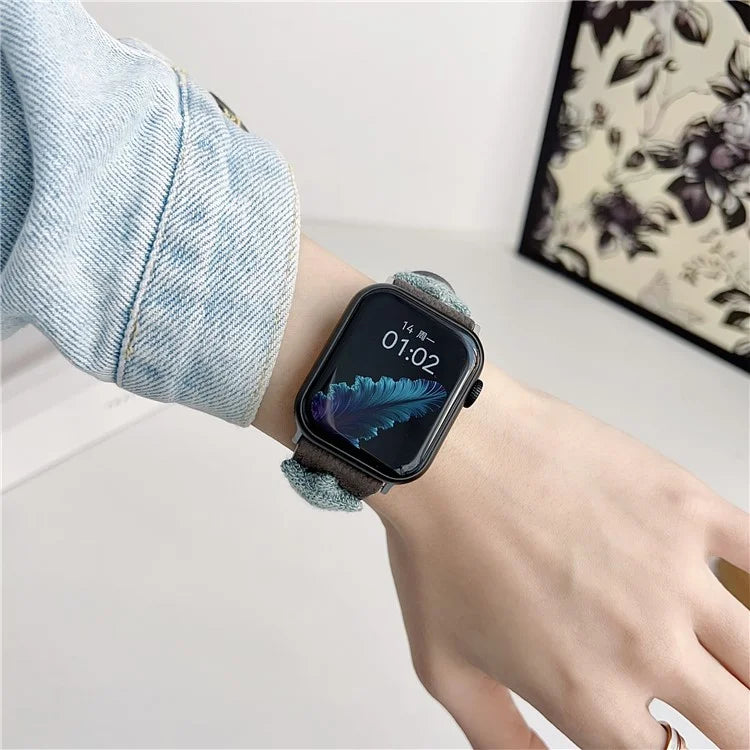 For Apple Watch Series 9 8 7 41mm / 6 5 4 SE (2023) SE (2022) SE 40mm / 3 2 1 38mm Genuine Cow Leather Watch Band Star Decor