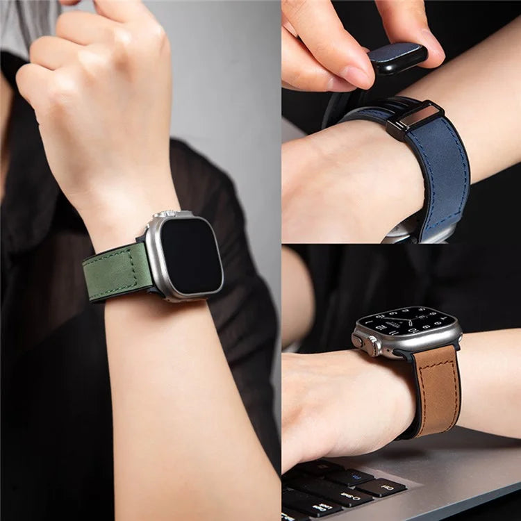 For Apple Watch Series 9 8 7 41mm  /  6 5 4 SE (2022) SE (2023) SE 40mm  /  3 2 1 38mm Wrist Watch Band Leather Coated Silicone Strap