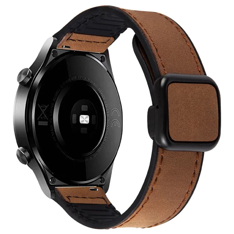 For Garmin Venu 3 / Venu 2 / Vivoactive 4 22mm Watch Band Magnetic Folding Buckle Leather+Silicone Strap