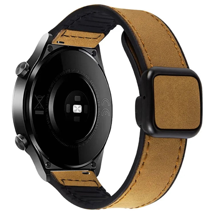 For Garmin Venu 3 / Venu 2 / Vivoactive 4 22mm Watch Band Magnetic Folding Buckle Leather+Silicone Strap