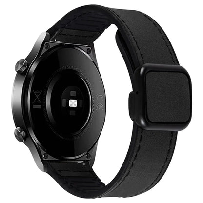 For Garmin Venu 3 / Venu 2 / Vivoactive 4 22mm Watch Band Magnetic Folding Buckle Leather+Silicone Strap