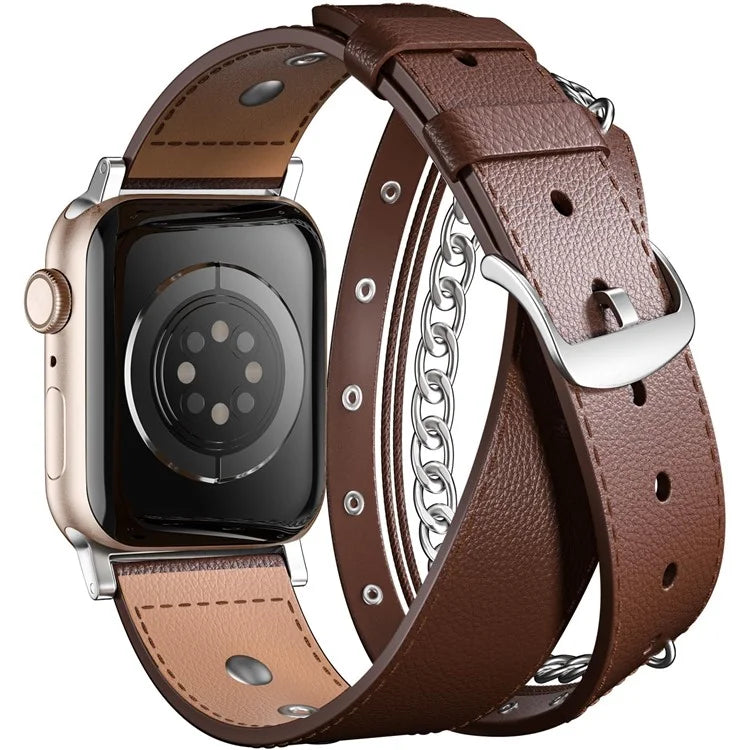 M / L Size For Apple Watch Ultra Ultra 2 49mm / 9 8 7 45mm / 6 5 4 SE SE (2022) SE (2023) 44mm / 3 2 1 42mm Cowhide Strap Punk Style Watch Band