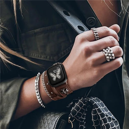 M / L Size For Apple Watch Ultra Ultra 2 49mm / 9 8 7 45mm / 6 5 4 SE SE (2022) SE (2023) 44mm / 3 2 1 42mm Cowhide Strap Punk Style Watch Band