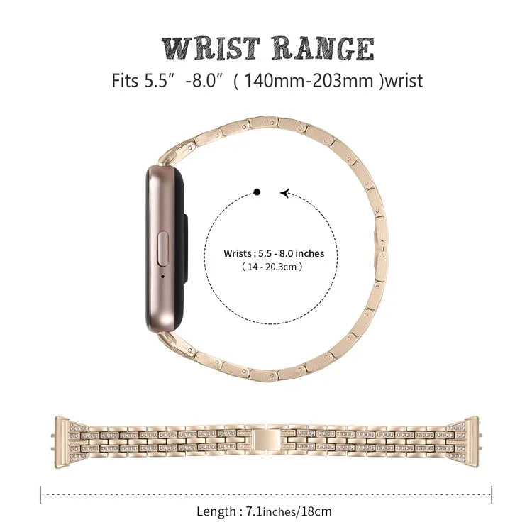 For Samsung Galaxy Fit3 SM-R390 Women Replacement 2 Rows Rhinestone Metal Watch Band Strap