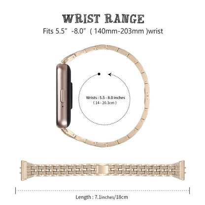 For Samsung Galaxy Fit3 SM-R390 Women Replacement 2 Rows Rhinestone Metal Watch Band Strap
