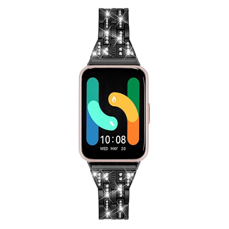 For Samsung Galaxy Fit3 SM-R390 Women Replacement 2 Rows Rhinestone Metal Watch Band Strap