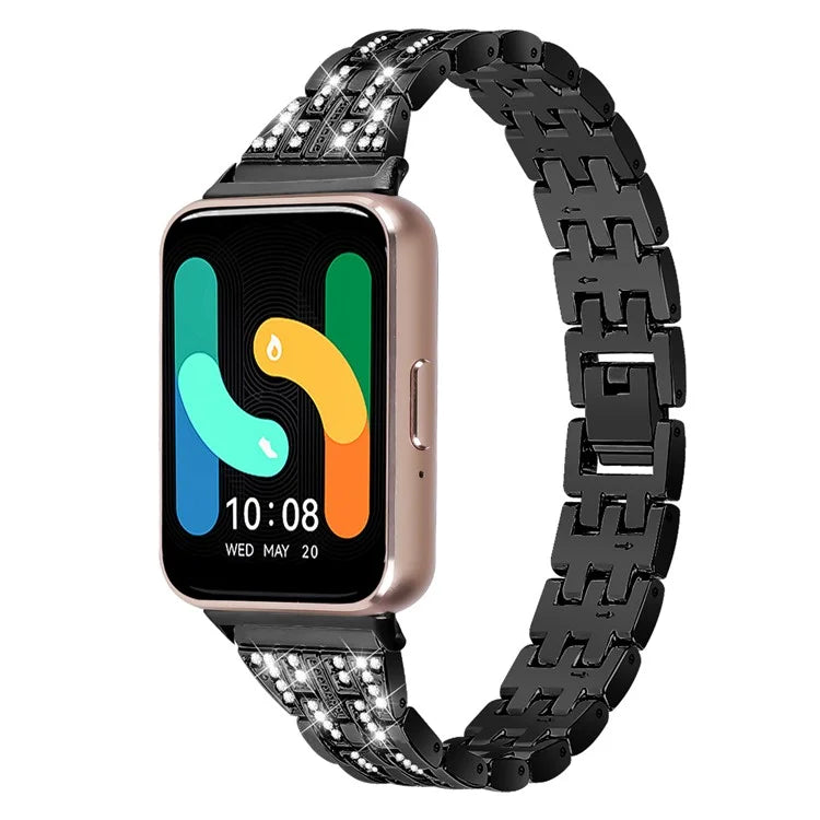 For Samsung Galaxy Fit3 SM-R390 Women Replacement 2 Rows Rhinestone Metal Watch Band Strap