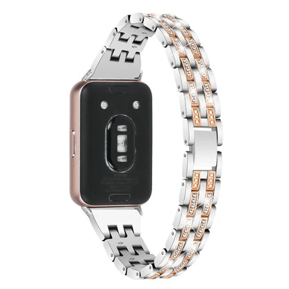For Samsung Galaxy Fit3 SM-R390 Women Replacement 2 Rows Rhinestone Metal Watch Band Strap