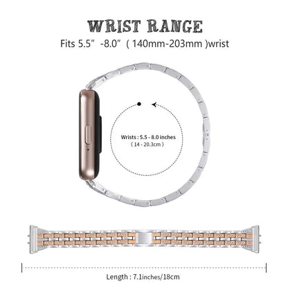 For Samsung Galaxy Fit3 SM-R390 Women Replacement 2 Rows Rhinestone Metal Watch Band Strap