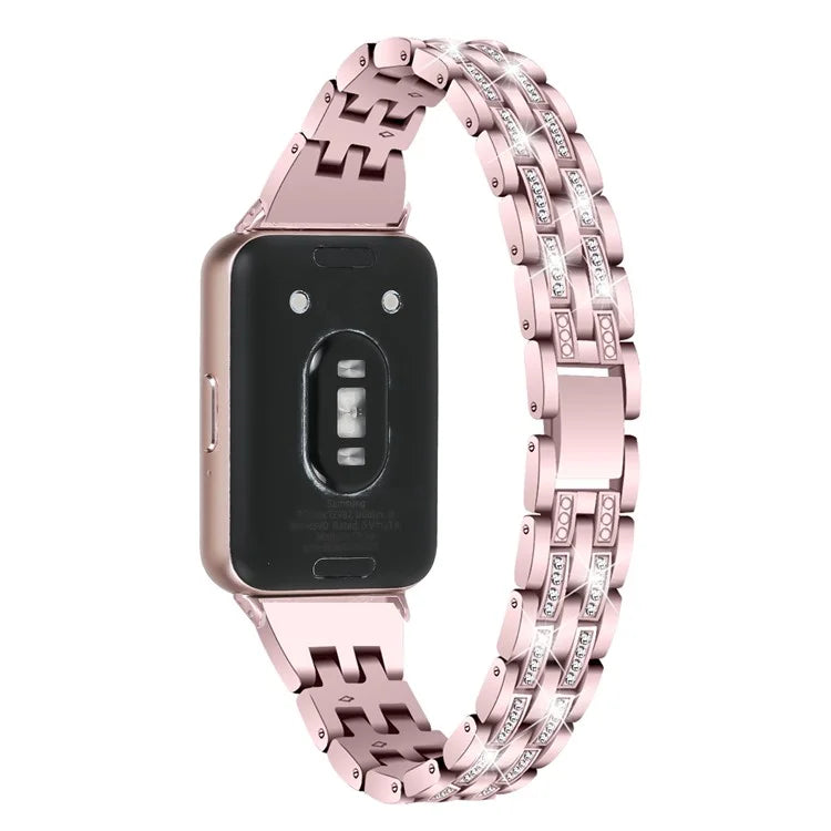 For Samsung Galaxy Fit3 SM-R390 Women Replacement 2 Rows Rhinestone Metal Watch Band Strap