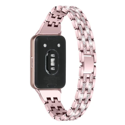For Samsung Galaxy Fit3 SM-R390 Women Replacement 2 Rows Rhinestone Metal Watch Band Strap