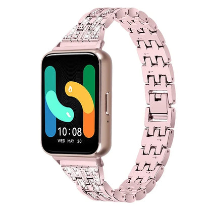 For Samsung Galaxy Fit3 SM-R390 Women Replacement 2 Rows Rhinestone Metal Watch Band Strap
