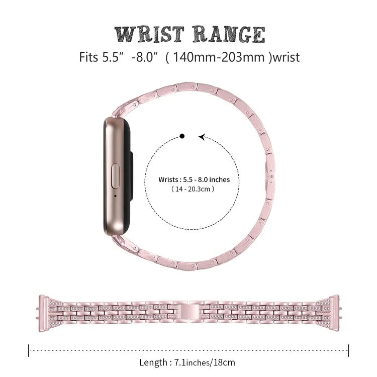 For Samsung Galaxy Fit3 SM-R390 Women Replacement 2 Rows Rhinestone Metal Watch Band Strap
