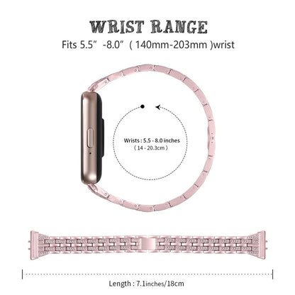 For Samsung Galaxy Fit3 SM-R390 Women Replacement 2 Rows Rhinestone Metal Watch Band Strap