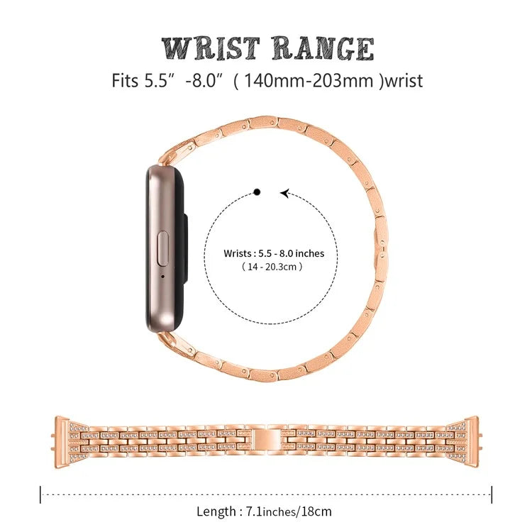 For Samsung Galaxy Fit3 SM-R390 Women Replacement 2 Rows Rhinestone Metal Watch Band Strap
