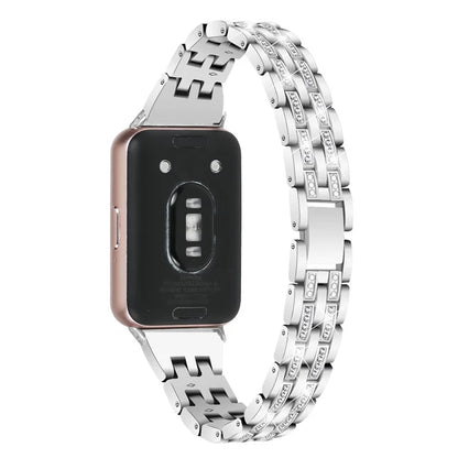 For Samsung Galaxy Fit3 SM-R390 Women Replacement 2 Rows Rhinestone Metal Watch Band Strap