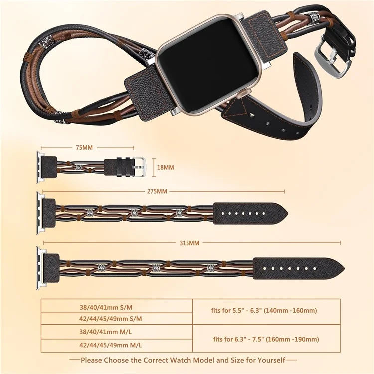 M / L Size Ethnic Style Strap for Apple Watch Ultra Ultra 2 49mm / 9 8 7 45mm / 6 5 4 SE SE (2022) SE (2023) 44mm / 3 2 1 42mm Cowhide Watch Band