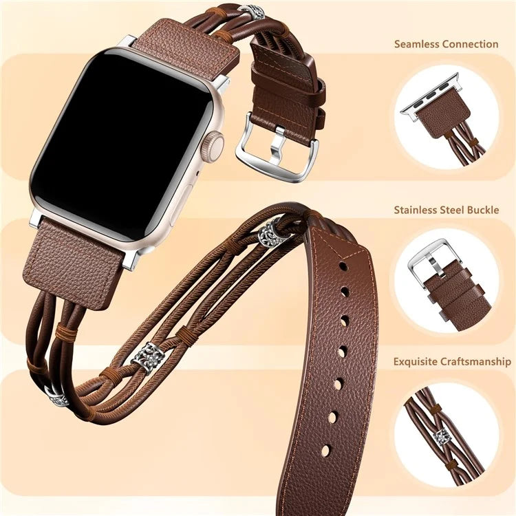 M / L Size Ethnic Style Strap for Apple Watch Ultra Ultra 2 49mm / 9 8 7 45mm / 6 5 4 SE SE (2022) SE (2023) 44mm / 3 2 1 42mm Cowhide Watch Band