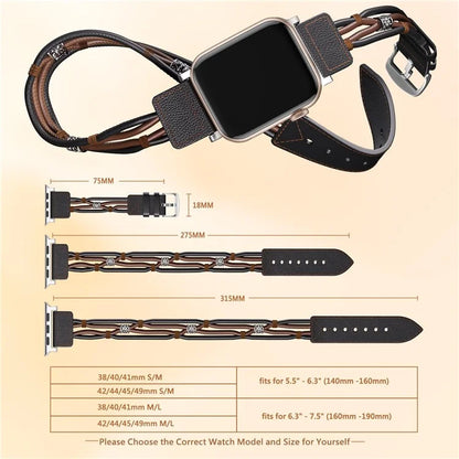 S / M Size Ethnic Style Double Circle Strap for Apple Watch Series 9 8 7 41mm / 6 5 4 SE (2022) SE (2023) SE 40mm / 3 2 1 38mm Cowhide Watch Band