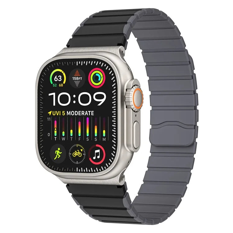 For Apple Watch Ultra 2 Ultra 49mm  /  9 8 7 45mm  /  6 5 4 SE (2023) SE (2022) SE 44mm  /  3 2 1 42mm Magnetic Silicone Watch Band