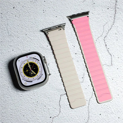 For Apple Watch Ultra 2 Ultra 49mm  /  9 8 7 45mm  /  6 5 4 SE (2023) SE (2022) SE 44mm  /  3 2 1 42mm Magnetic Silicone Watch Band