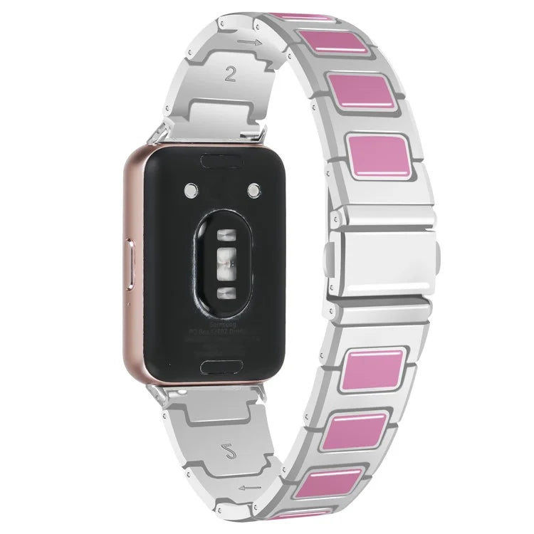 For Samsung Galaxy Fit3 SM-R390 Watch Strap Adjustable Metal Watch Band Fit for 5.2 inch-8.6 inchSilver+Pink