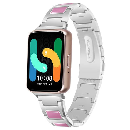 For Samsung Galaxy Fit3 SM-R390 Watch Strap Adjustable Metal Watch Band Fit for 5.2 inch-8.6 inchSilver+Pink
