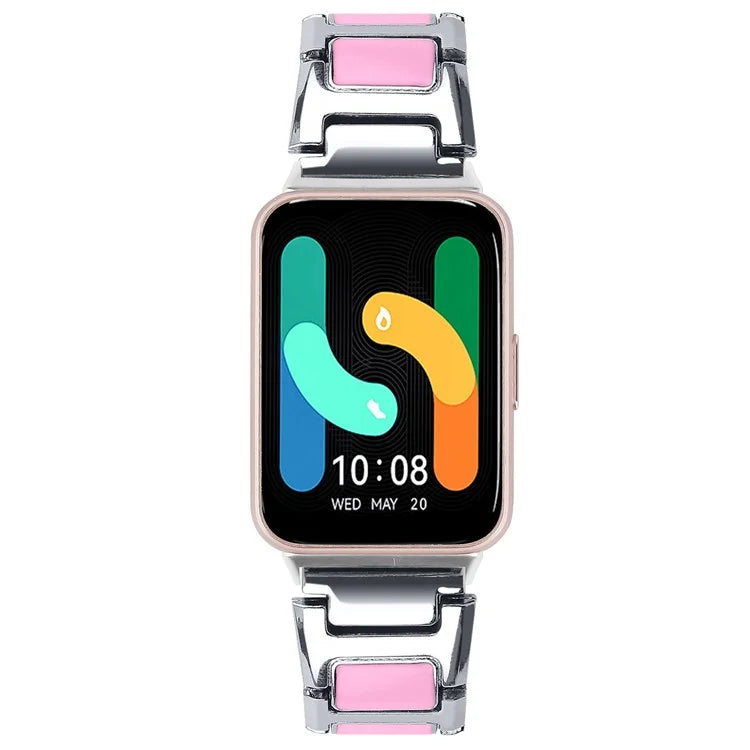 For Samsung Galaxy Fit3 SM-R390 Watch Strap Adjustable Metal Watch Band Fit for 5.2 inch-8.6 inchSilver+Pink