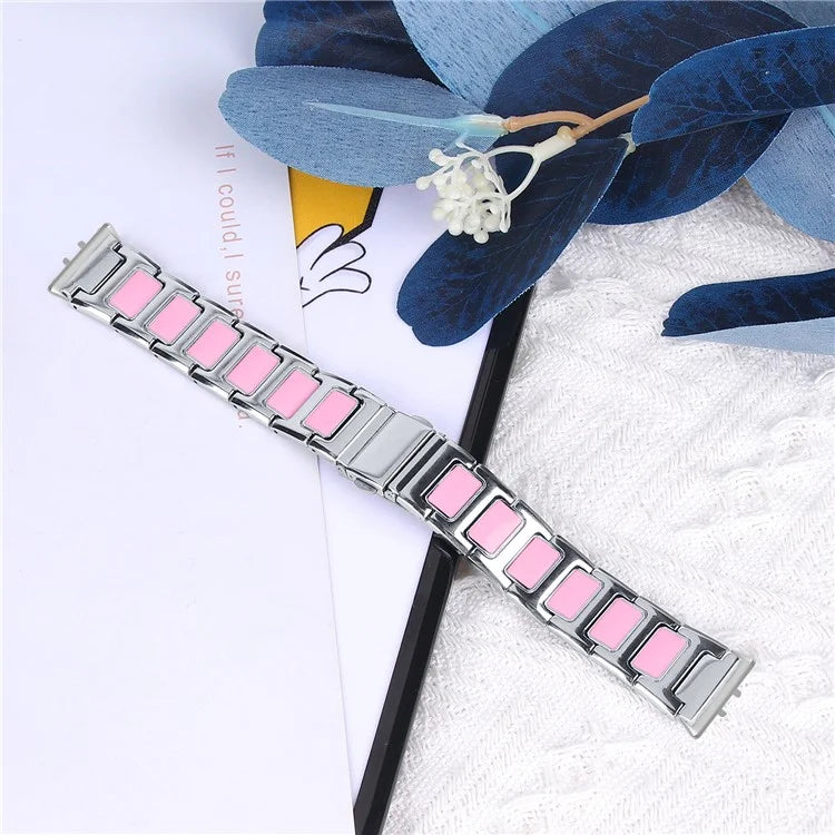 For Samsung Galaxy Fit3 SM-R390 Watch Strap Adjustable Metal Watch Band Fit for 5.2 inch-8.6 inchSilver+Pink