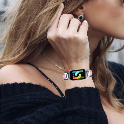 For Samsung Galaxy Fit3 SM-R390 Watch Strap Adjustable Metal Watch Band Fit for 5.2 inch-8.6 inchSilver+Pink