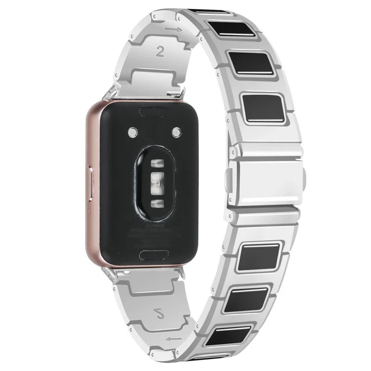 For Samsung Galaxy Fit3 SM-R390 Watch Strap Adjustable Metal Watch Band Fit for 5.2 inch-8.6 inchBlack+White