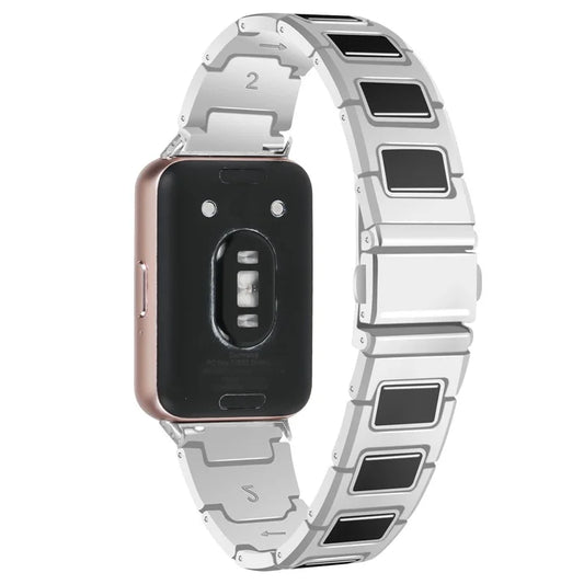 For Samsung Galaxy Fit3 SM-R390 Watch Strap Adjustable Metal Watch Band Fit for 5.2 inch-8.6 inchBlack+White
