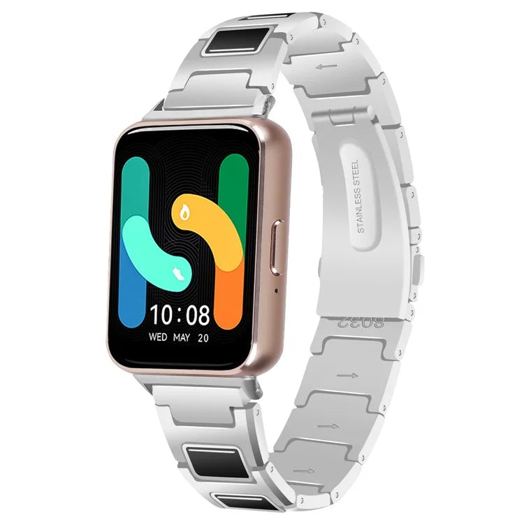 For Samsung Galaxy Fit3 SM-R390 Watch Strap Adjustable Metal Watch Band Fit for 5.2 inch-8.6 inchBlack+White