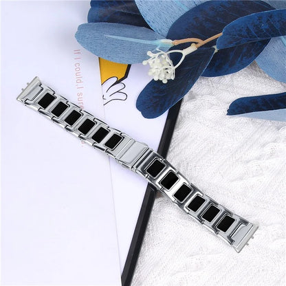 For Samsung Galaxy Fit3 SM-R390 Watch Strap Adjustable Metal Watch Band Fit for 5.2 inch-8.6 inchBlack+White