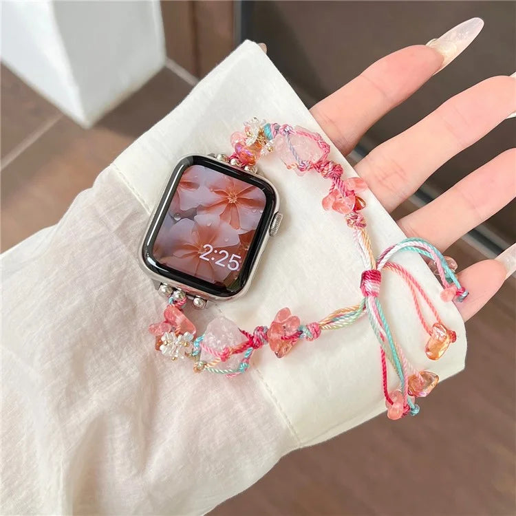 Drawstring Strap for Apple Watch Ultra 2 Ultra 49mm / 9 8 7 45mm / 6 5 4 SE (2023) SE (2022) SE 44mm / 3 2 1 42mm Color Stone Rope Band